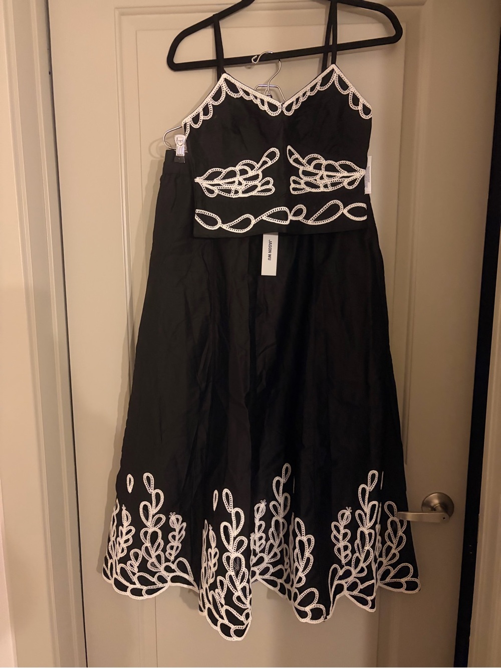 NWT Jason Wu Black White Embroidered Cotton Midi Skirt M $118 - Picture 2 of 6